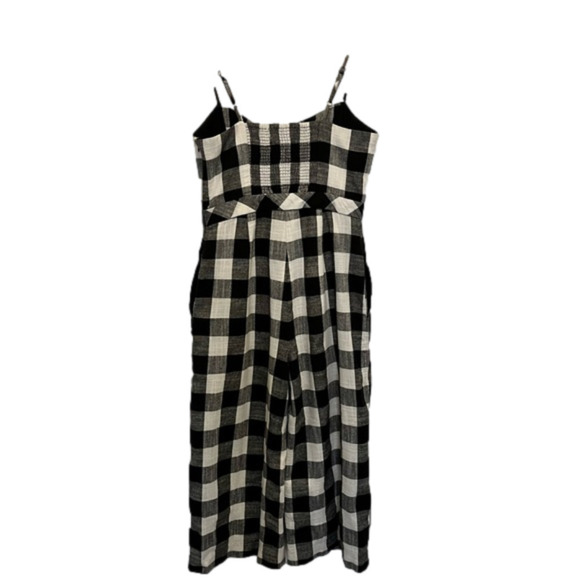 Linen Cotton Blend Black & White Cropped Wide Leg Romper, Retro, FOREST LILY 4 - Picture 4 of 12